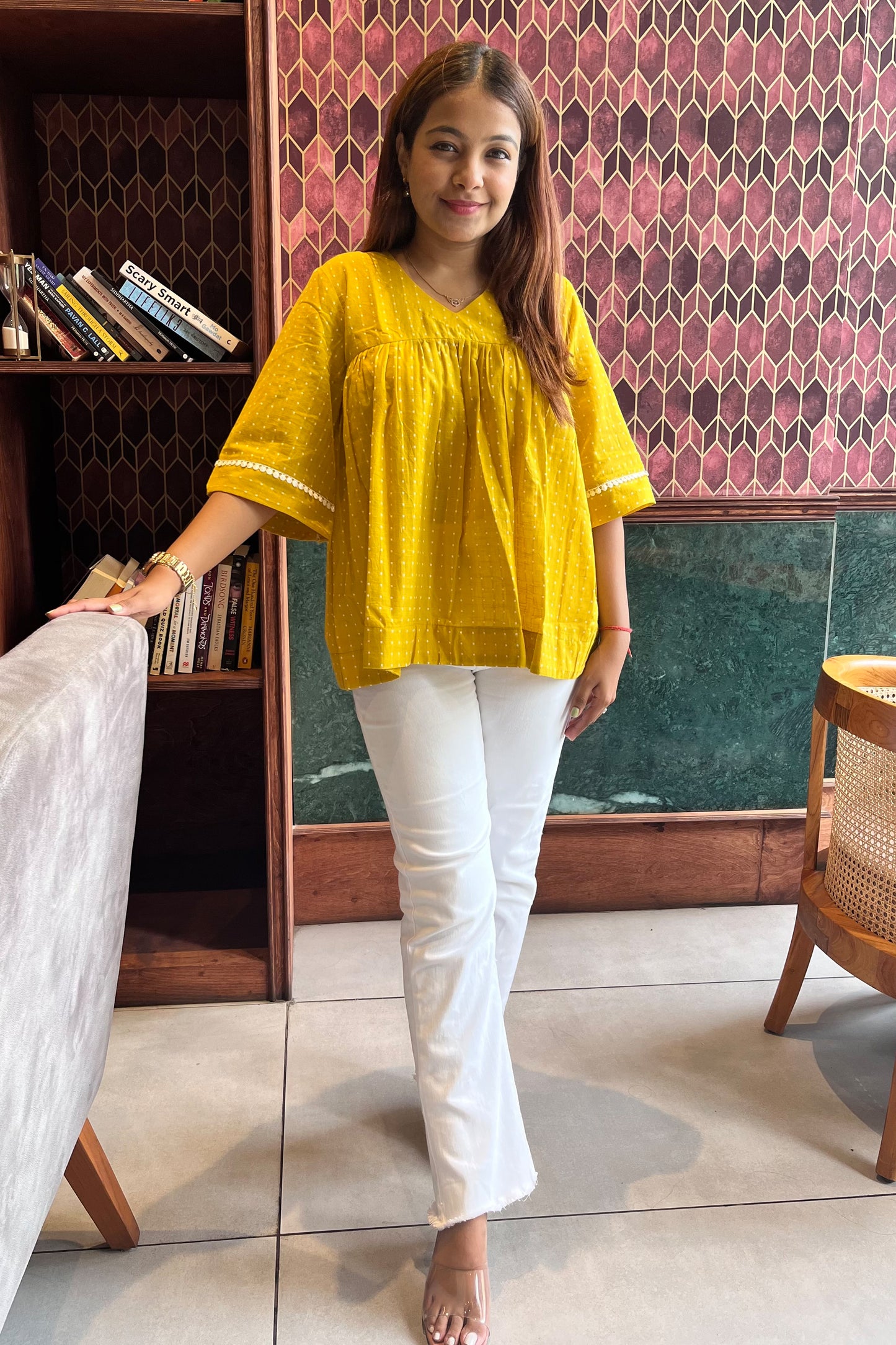 Suti handloom top-Yellow