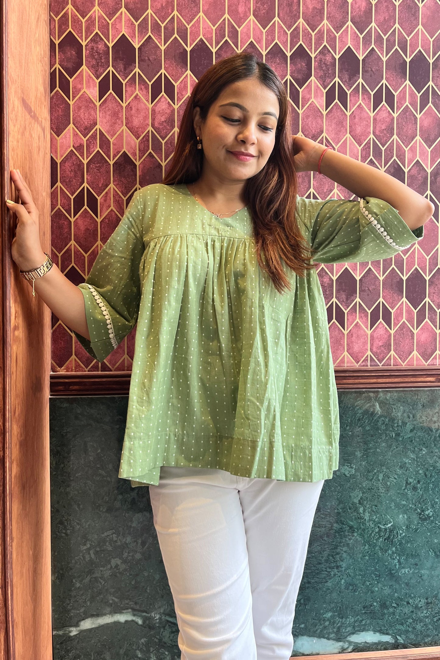 Suti handloom top-Mint green