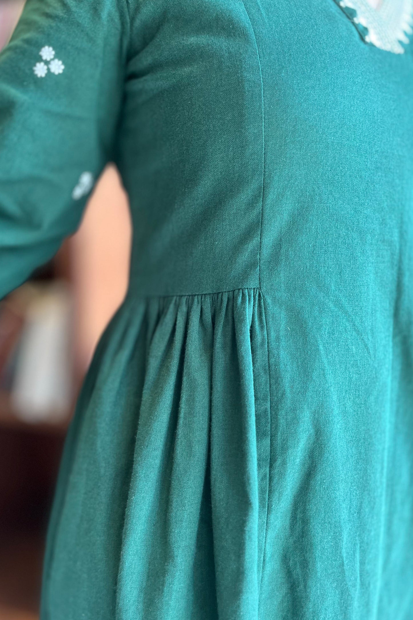 Ira gathered dress/kurta-Green