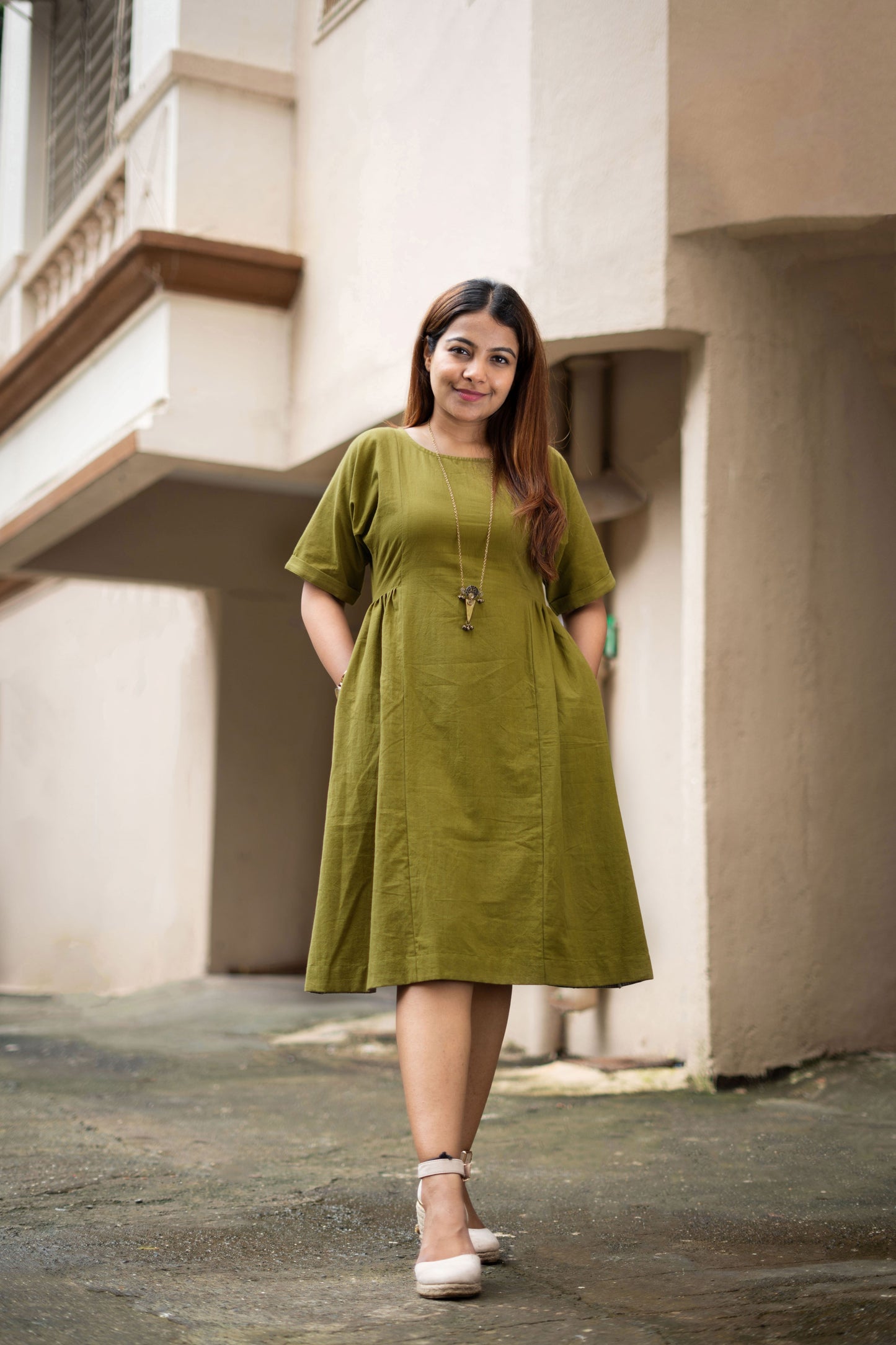 Barket handspun dress- Olive