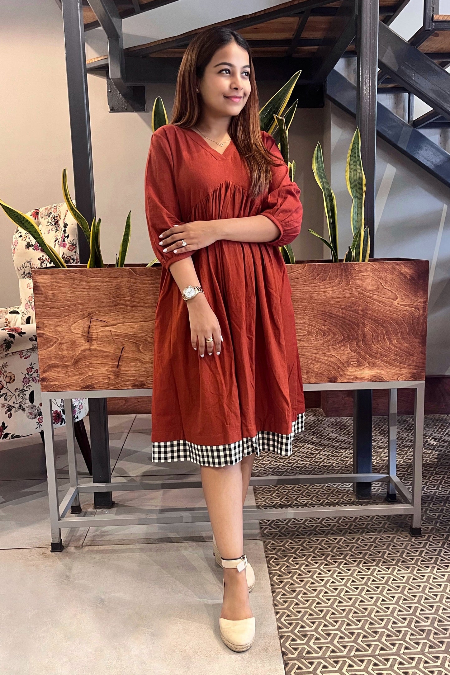 Poppy handloom dress-Rust