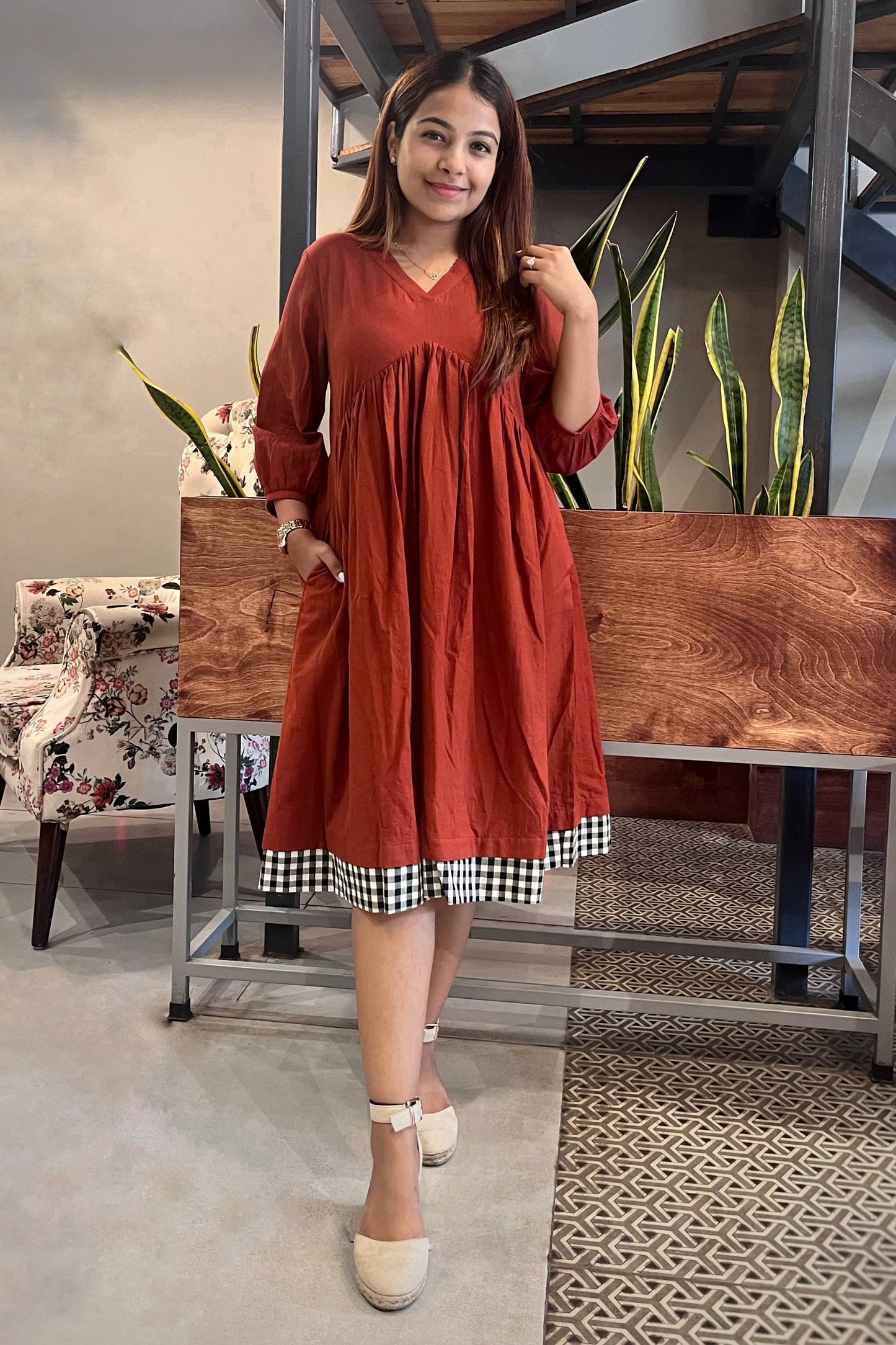 Poppy handloom dress-Rust