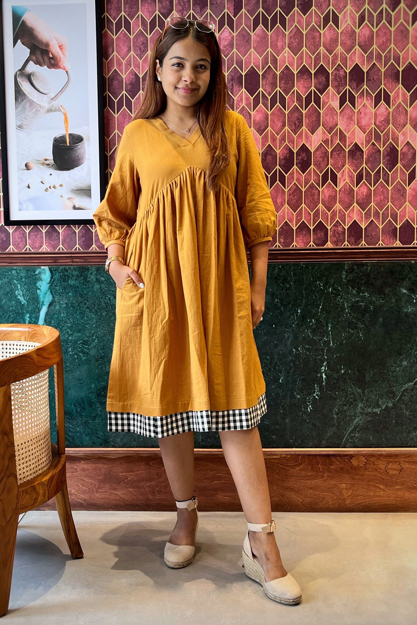 Poppy handloom dress- Mustard