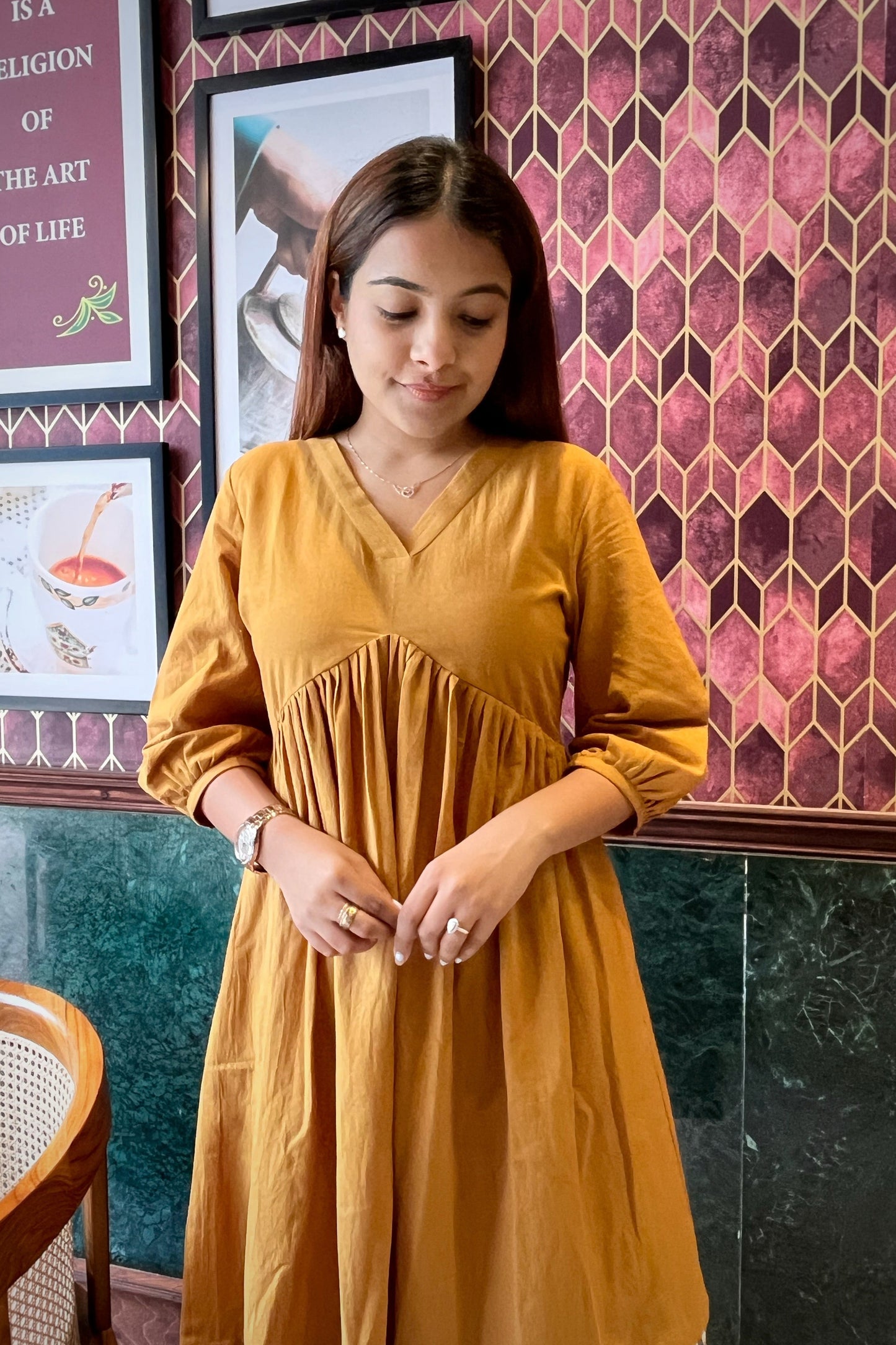 Poppy handloom dress- Mustard