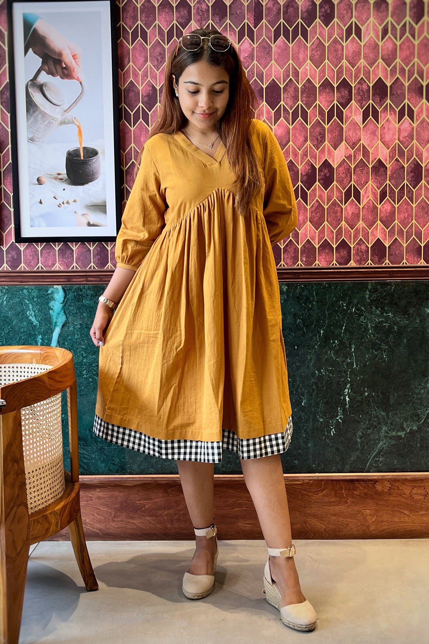 Poppy handloom dress- Mustard