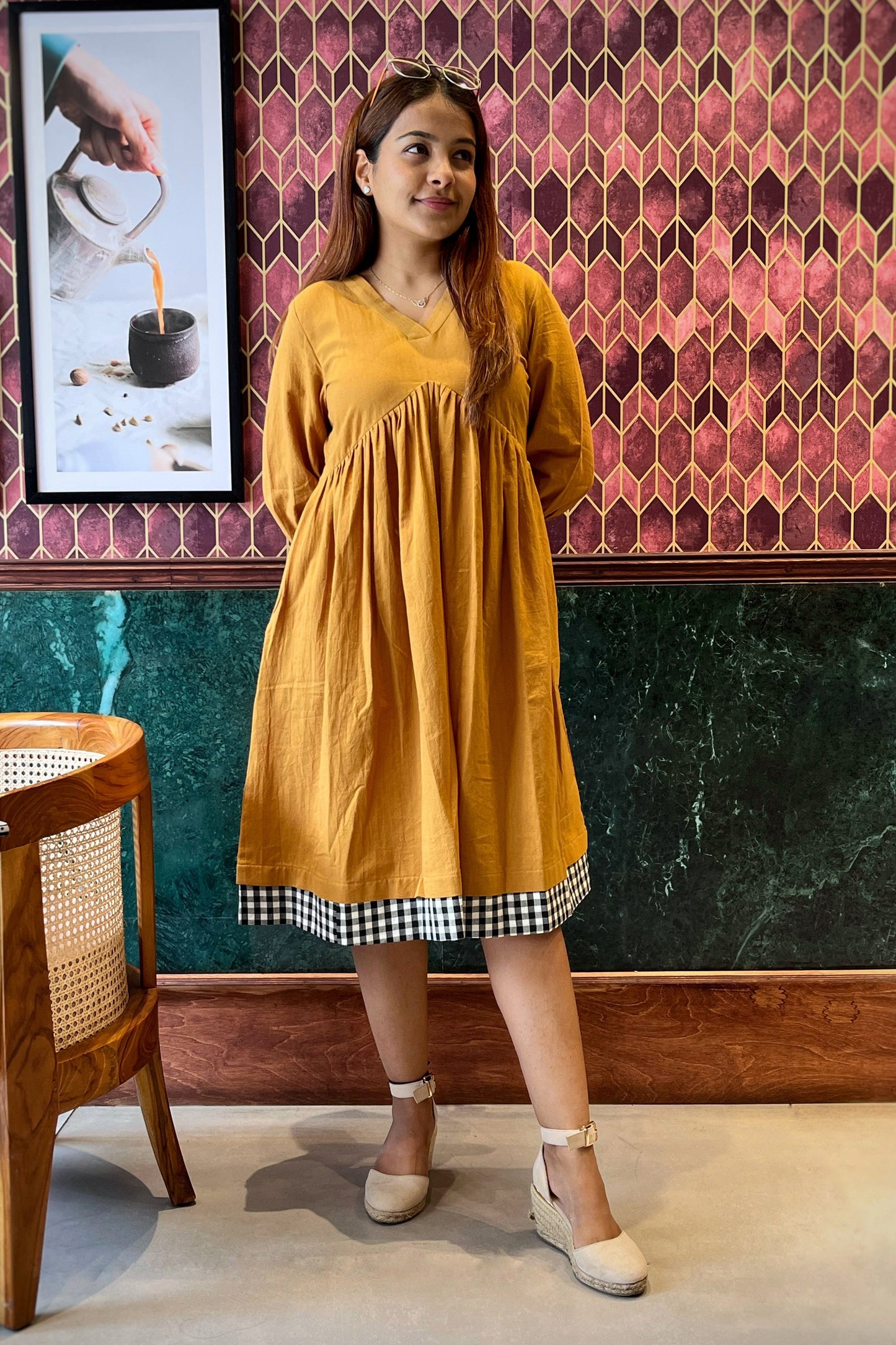 Poppy handloom dress- Mustard