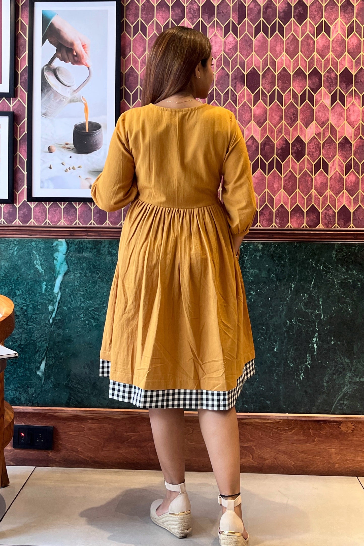 Poppy handloom dress- Mustard