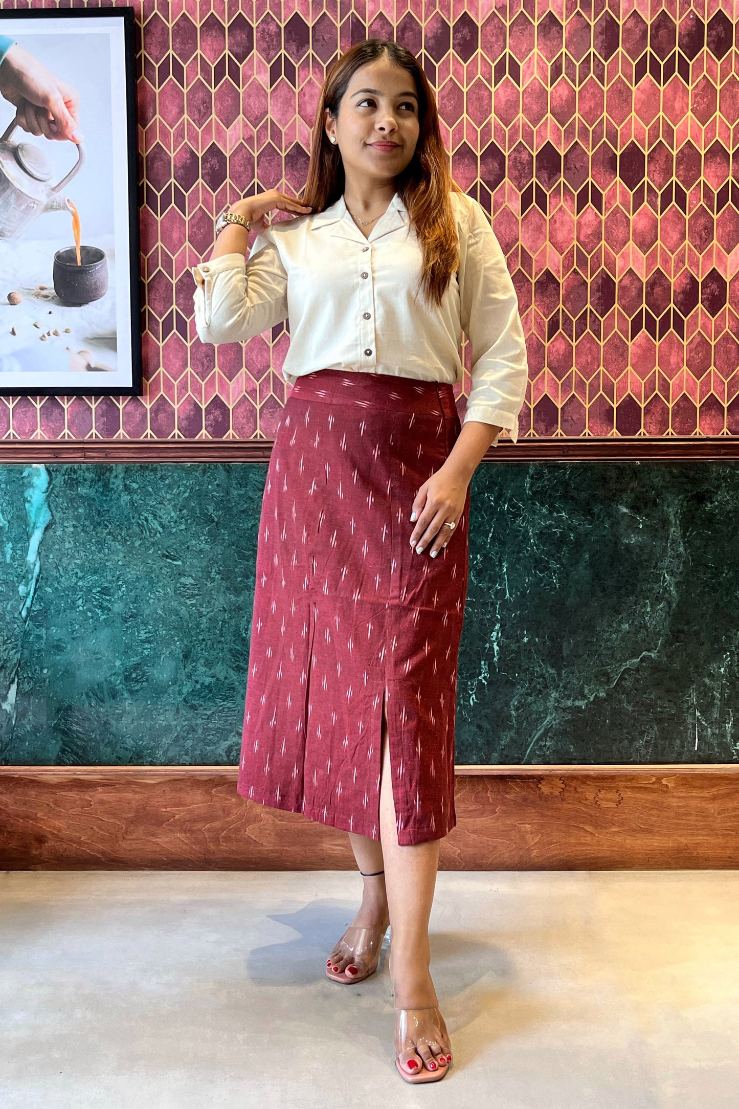 Maroon Ikat skirt