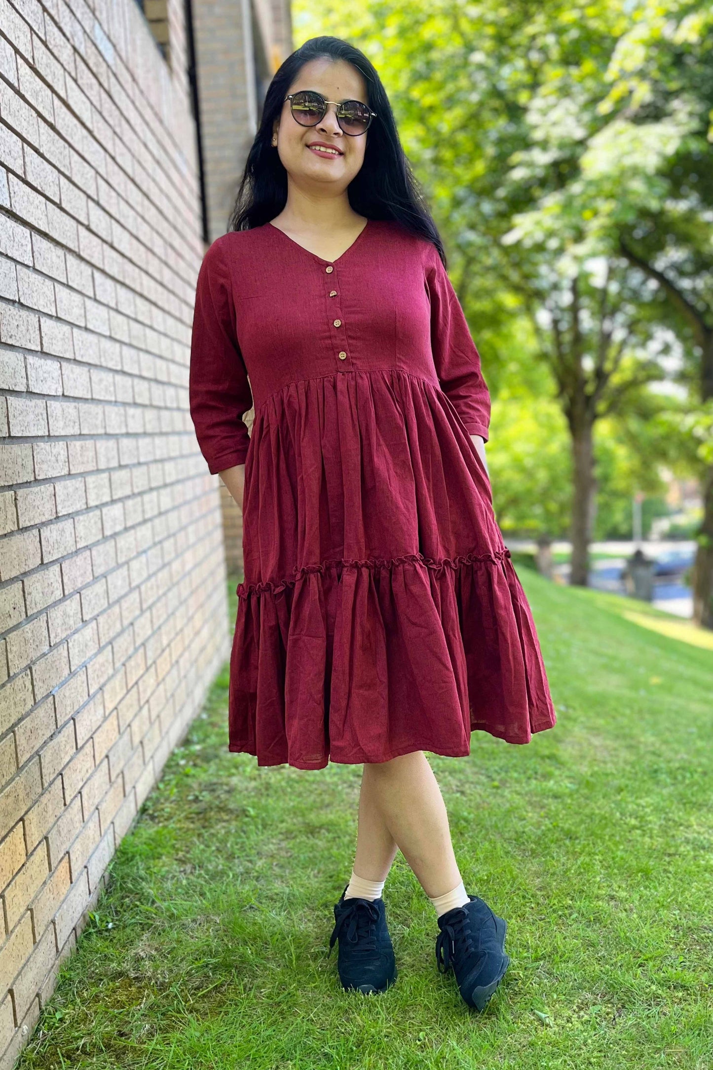 Berry red handloom dress - SILAYI